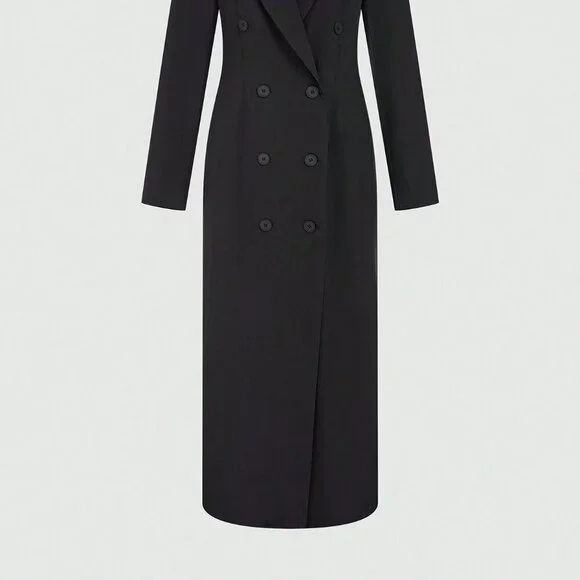 Black Elegant Women's Casual Long Button Coat For Summer - Picture 3 of 7